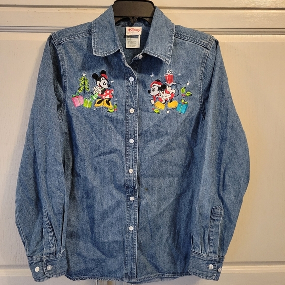 Vintage Disney Holiday Minnie & Mickey Christmas Embroidered Long Sleeve Top - Picture 1 of 7